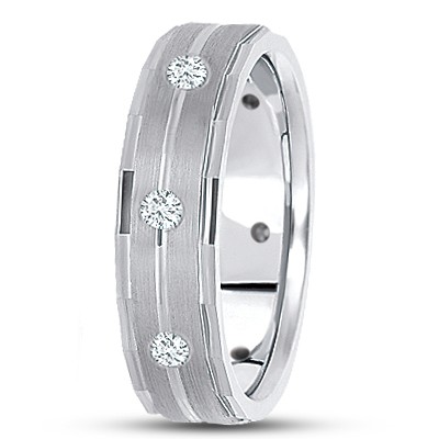 Prismatic Carved Edge Diamond Wedding Ring 6MM