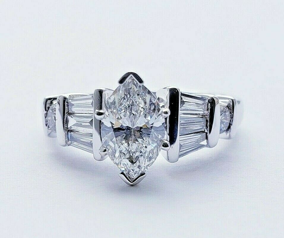 1.54ctw Marquise Diamond Engagement Ring E Color SI2 Clarity ( Watch Video ) GIA