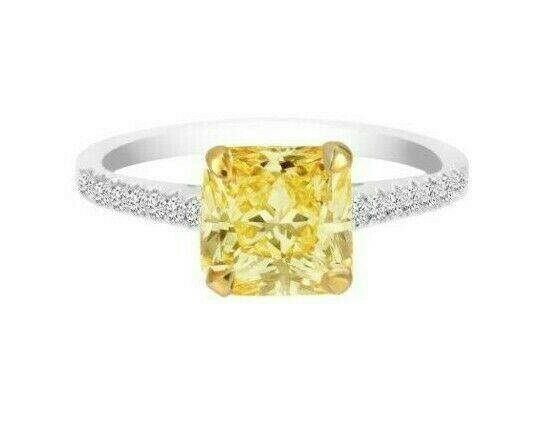 1.15ct Fancy Yellow Radiant Cut Diamond Engagement Ring VS1 Clarity(Watch Video)